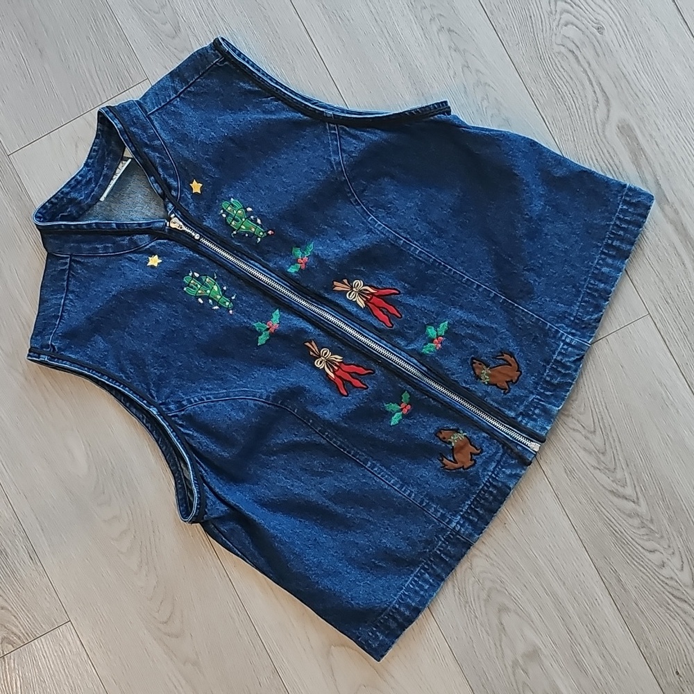 Khaki Rose Desert Christmas Denim Vest, 1X